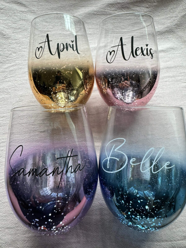 Customised Stemless Wine Glass / Egg Glass Cup (Starry Glitter) - All