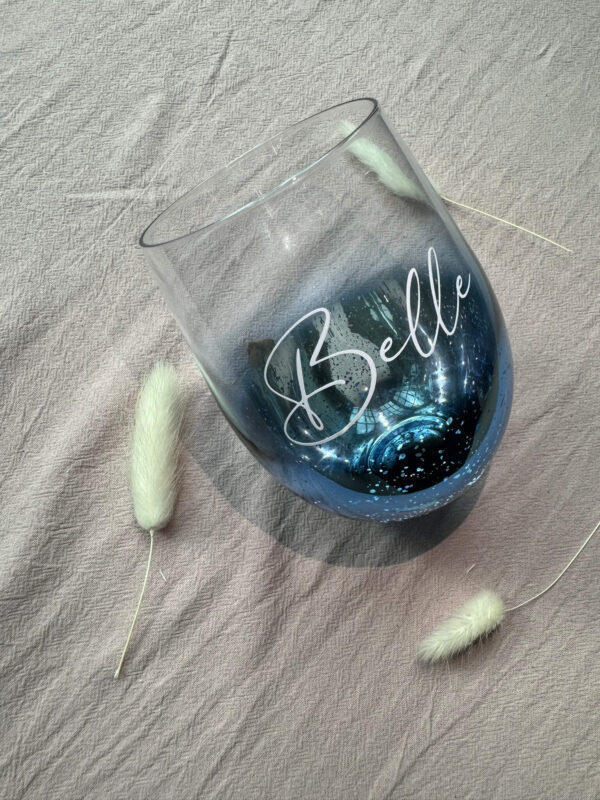 Customised Stemless Wine Glass / Egg Glass Cup (Starry Glitter) - Blue