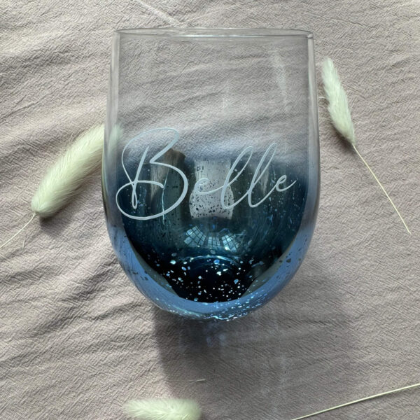 Customised Stemless Wine Glass / Egg Glass Cup (Starry Glitter) - Blue