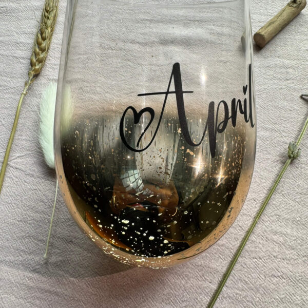 Customised Stemless Wine Glass / Egg Glass Cup (Starry Glitter) - Gold