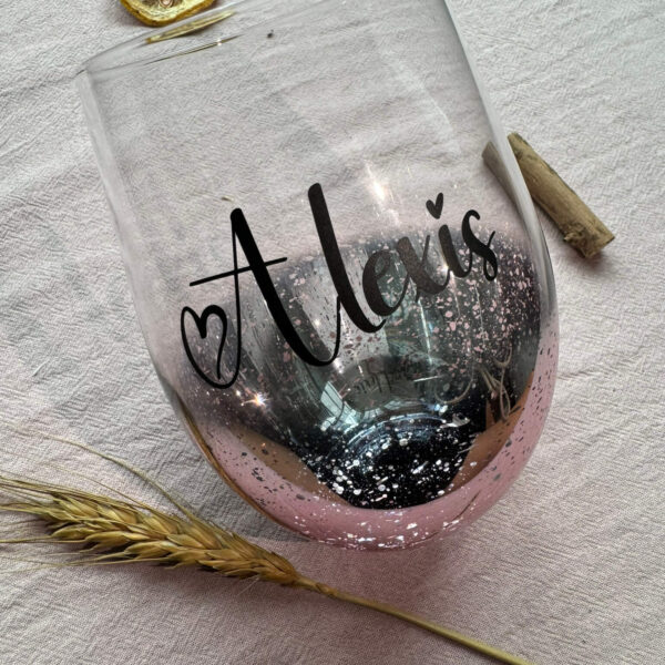 Customised Stemless Wine Glass / Egg Glass Cup (Starry Glitter) - Pink