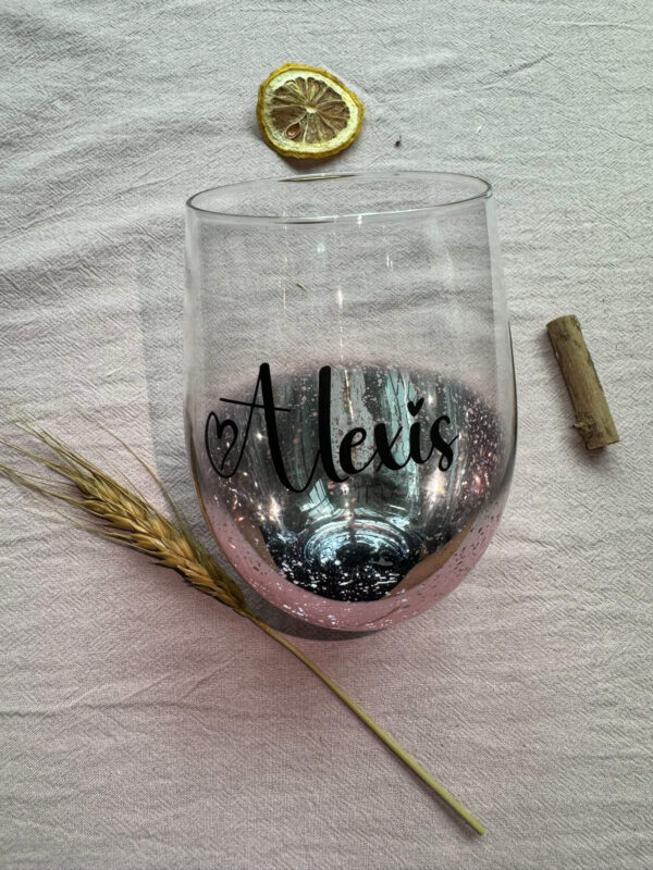 Customised Stemless Wine Glass / Egg Glass Cup (Starry Glitter) - Pink