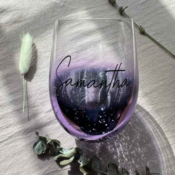 Customised Stemless Wine Glass / Egg Glass Cup (Starry Glitter) - Purple
