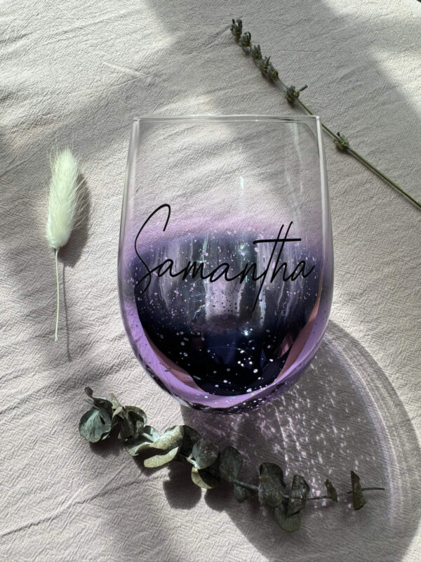 Customised Stemless Wine Glass / Egg Glass Cup (Starry Glitter) - Purple