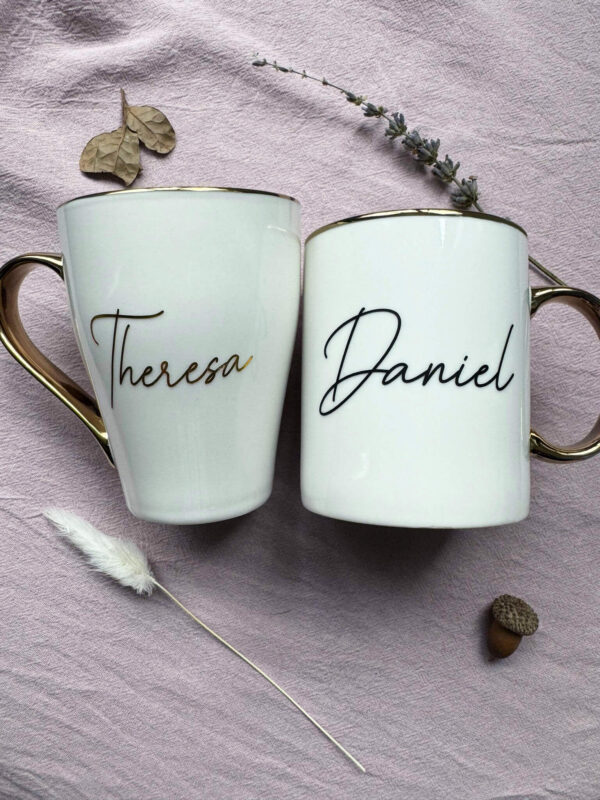 Customised White Mug - Ceramic With Gold Handle And Gold Rim - All