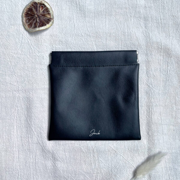 Customised Leather Pouches, Personalised Snap Pouches, Customised Macaron Pouches - Black