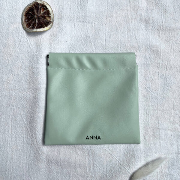 Customised Leather Pouches, Personalised Snap Pouches, Customised Macaron Pouches - Mint Green